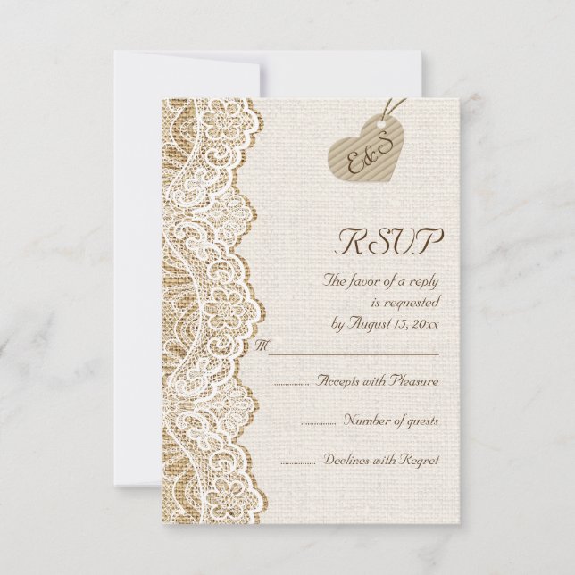 Weiße Spitze & Herz auf Hochzeit RSVP (Vorderseite)