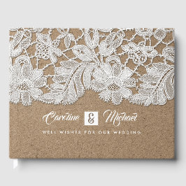 Weiße Spitze | Kraft Paper Wedding Guest Books Gästebuch