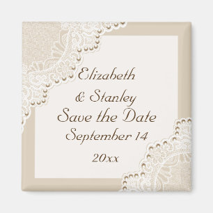Weiße Spitze mit Perlen Hochzeit Save the Date Magnet