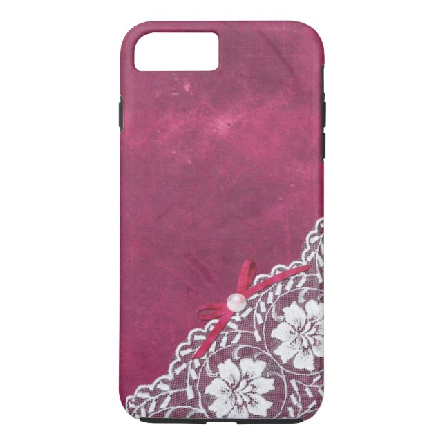 Weiße Spitze + Perle auf rosa Untergrund Case-Mate iPhone Hülle (Rückseite)