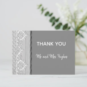 Weiße Spitze romantische graue Hochzeit Dankeskarte
