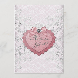 Weiße Spitze rosa Herz Rosa Weiße Babymädchen-Part Einladung