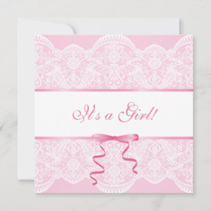 Weiße Spitze rosa Satin Es ist ein Mädchen Baby Sh Einladung