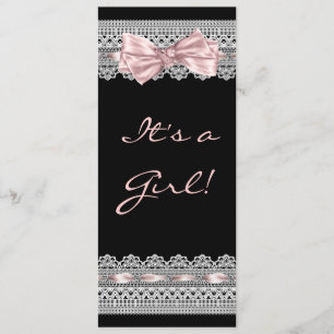 Weiße Spitze Rosa und Schwarze Babymädchen-Party Einladung