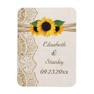 Weiße Spitze, Schleife, Sonnenblumen und Jute-Hoch Magnet