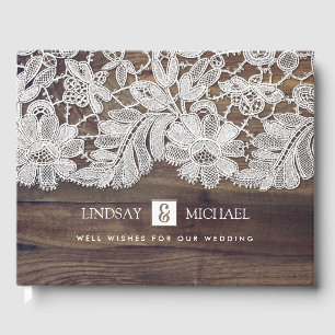 Weiße Spitze Stall Wood Wedding Gästebuch