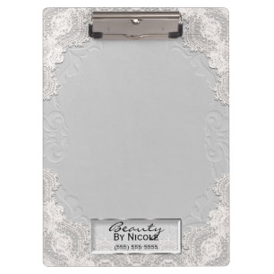 Weiße Spitze Wildleder Elegant Schick Glamour Pers Klemmbrett