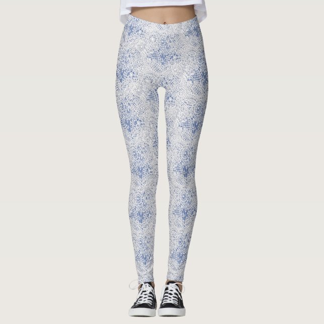 Weiße Spitzeeffektkunst blau oder Ihre eigene Leggings (Vorderseite)
