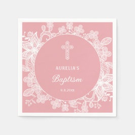Weiße Spitzen auf rosa Taufe Serviette
