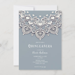 Weiße Spitzen-Herzen Romantischer Charme Quinceañe Einladung