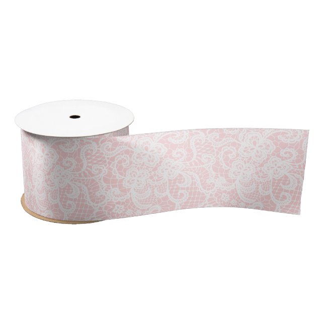Weiße Spitzen in rosa Blüte Satinband (Spule)