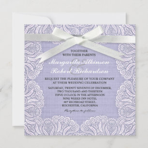 Weiße Spitzen und blauer Einlauf Hochzeitsfeiern Einladung