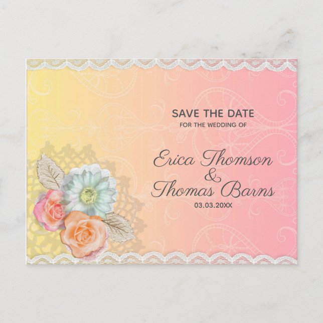 Weiße Spitzen und Blume Ankündigungspostkarte (Vorderseite)