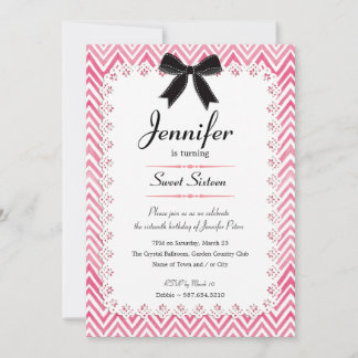 Weiße Spitzen Wasserfarbe Zickzack Pink Schwarz Sw Einladung