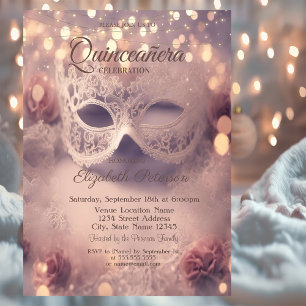 Weiße Spitzenmaskenrosen Quinceañera Einladung
