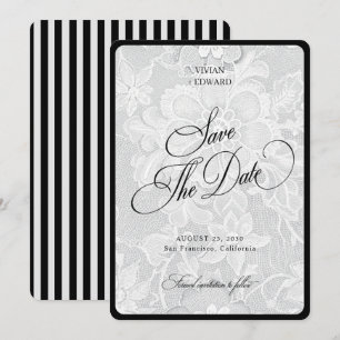 Weiße Spitzenstreifen Border Elegante Vintage-Hoch Save The Date