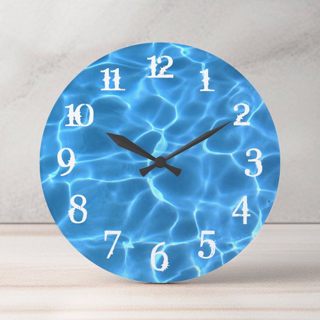 Weiße Splash-Nummern Blauer Pool Große Wanduhr (White Splash Numbers Blue Swimming Pool Large Clock)