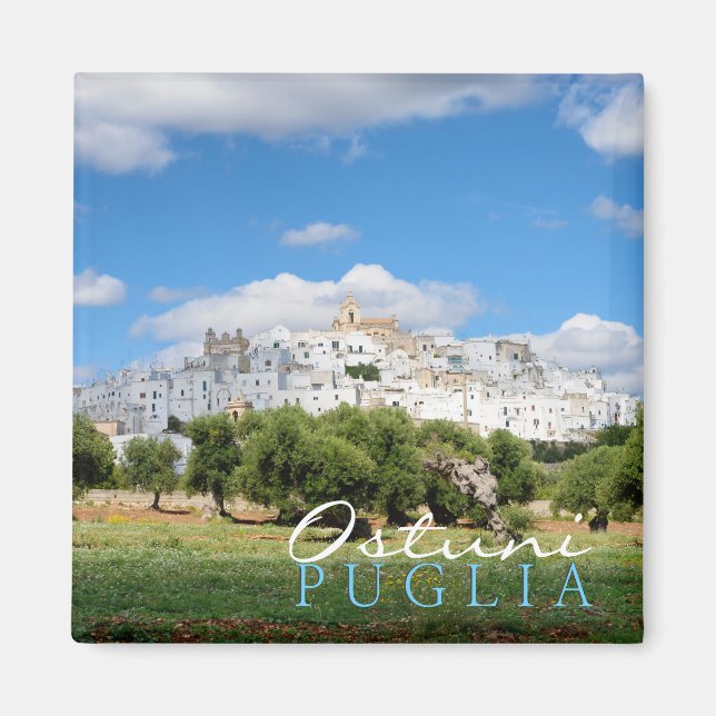 Weiße Stadt Ostuni, apulischer Textmagnet Magnet (Vorne)