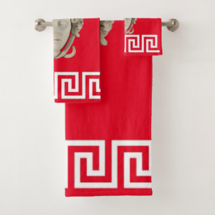 Weiße Stein-Medusa-Griechischer-Schlüssel-Designer Badhandtuch Set