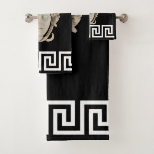 Weiße Stein-Medusa-Griechischer-Schlüssel-Designer Badhandtuch Set