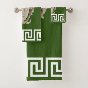 Weiße Stein-Medusa-Griechischer-Schlüssel-Designer Badhandtuch Set
