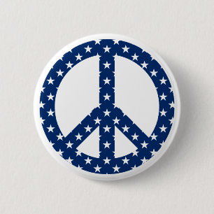 Weiße Sterne auf blauem Friedenssymbol Button