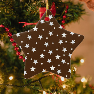 Weiße Sterne auf Brown Weihnachtsfeiertagen Keramik Ornament
