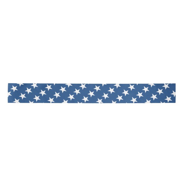 Weiße Sterne auf farblich blauem Ribbon Satinband (Vorderseite)