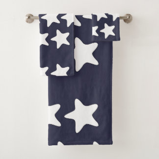 Weiße Sterne auf Marineblau Badhandtuch Set