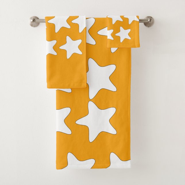 Weiße Sterne auf Orange Badhandtuch Set (Insitu)