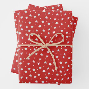 Weiße Sterne auf roten Weihnachtsfeiertagen  Geschenkpapier Set