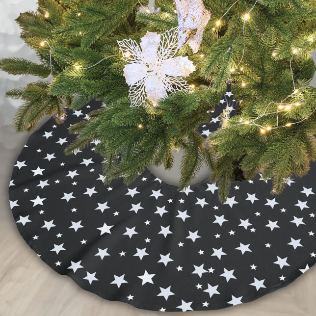 Weiße Sterne auf schwarz Polyester Weihnachtsbaumdecke (Von Creator hochgeladen)