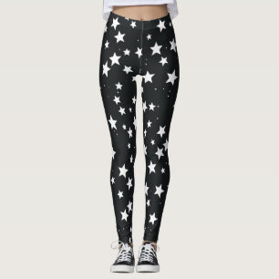 Weiße Sterne auf schwarzem Hintergrund Leggings