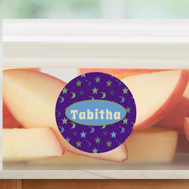 Weiße Sterne und Monde auf Lila Personalisierten Etiketten (Von Creator hochgeladen)