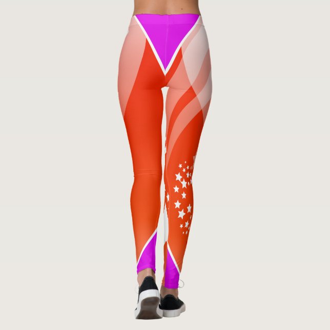 Weiße Sterne und orangefarbene Leggings (Rückseite)