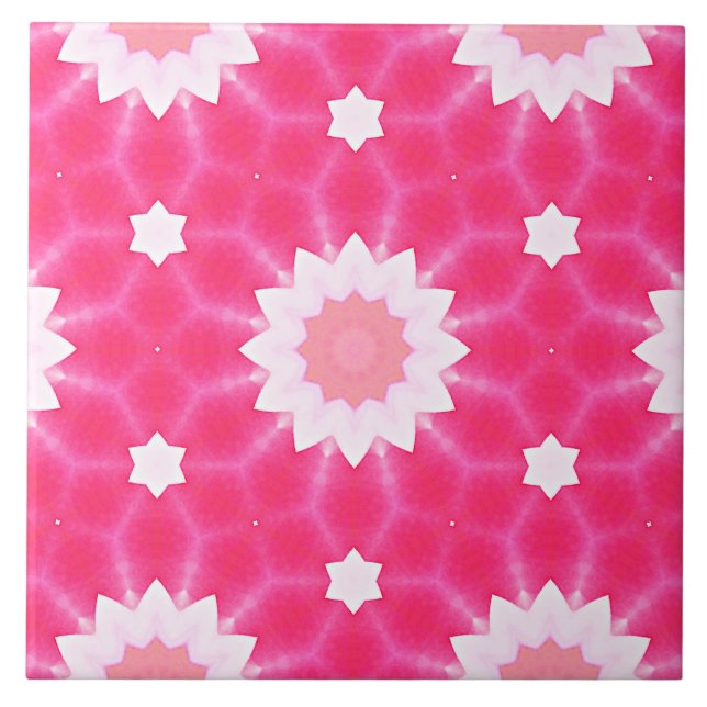 Weiße Sterne und Sterne über rosa Hintergrundmuste Fliese (Vorderseite)