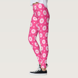 Weiße Sterne und Sterne über rosa Hintergrundmuste Leggings