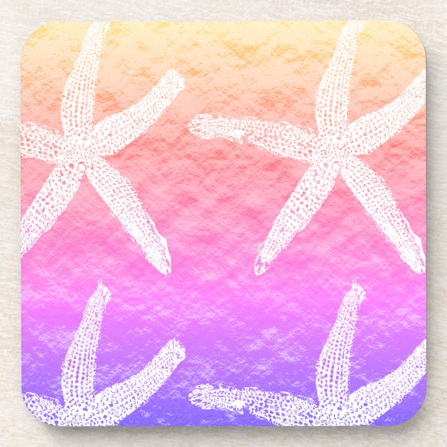 Weiße Sternenmuster Goldene Foil Pink Lila Getränkeuntersetzer (Vorderseite)