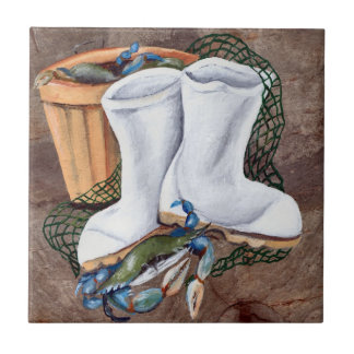 Weiße Stiefel und Krabben Fliese