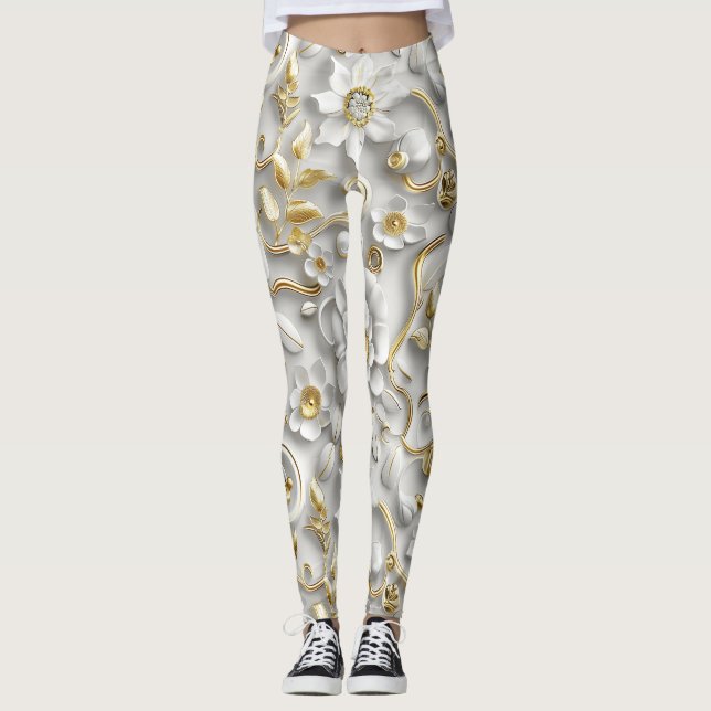 Weiße Stilflora mit Gold-Metallic Leggings (Vorderseite)