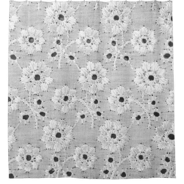 Weiße Stoffe, feine Spitzen-Textur mit Eleganz nah Duschvorhang (Vorderseite)