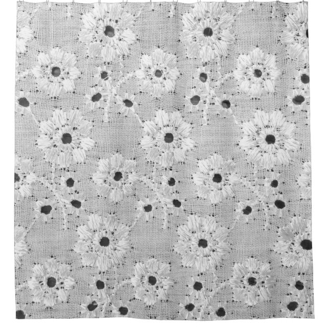 Weiße Stoffe, feine Spitzen-Textur mit Eleganz nah Duschvorhang (Vorderseite)