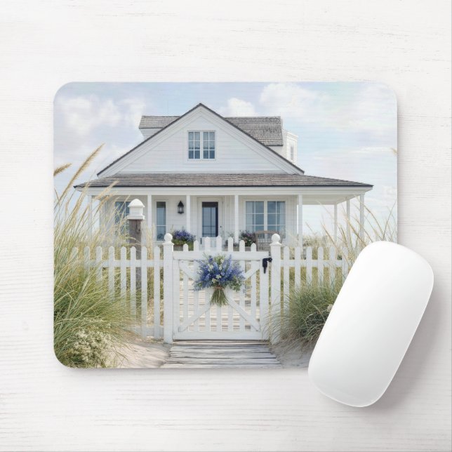 Weiße Strandhütte im Dünen Gras Mousepad (Mit Mouse)