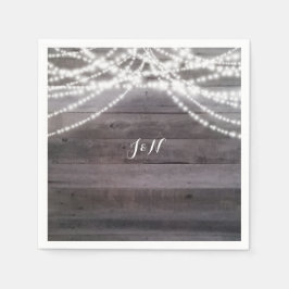 Weiße Streichlichter und rustikale Holzhochzeit Serviette