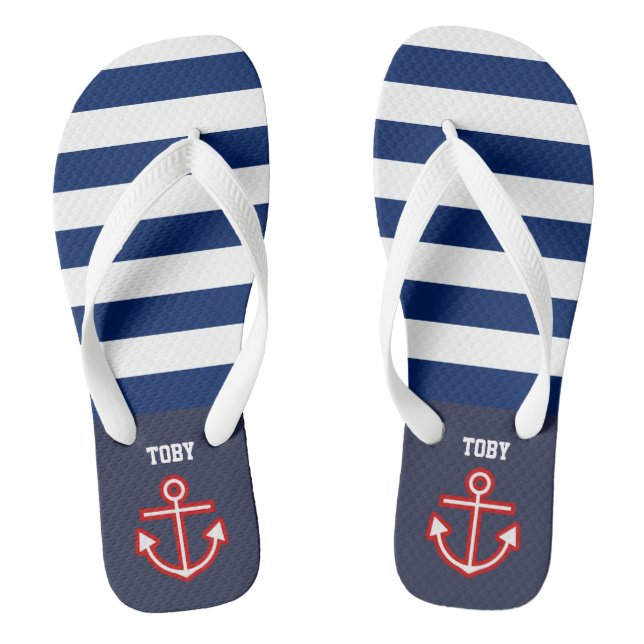 Weiße Streifen der Nautic Navy Flip Flops (Fußbett)