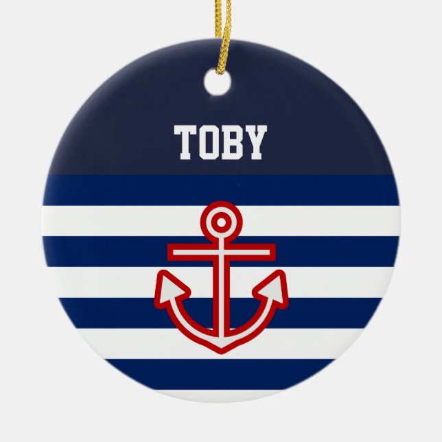 Weiße Streifen der Nautic Navy Keramikornament (Vorne)