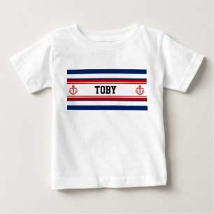 Weiße Streifen der Nautischen Marine Baby T-shirt