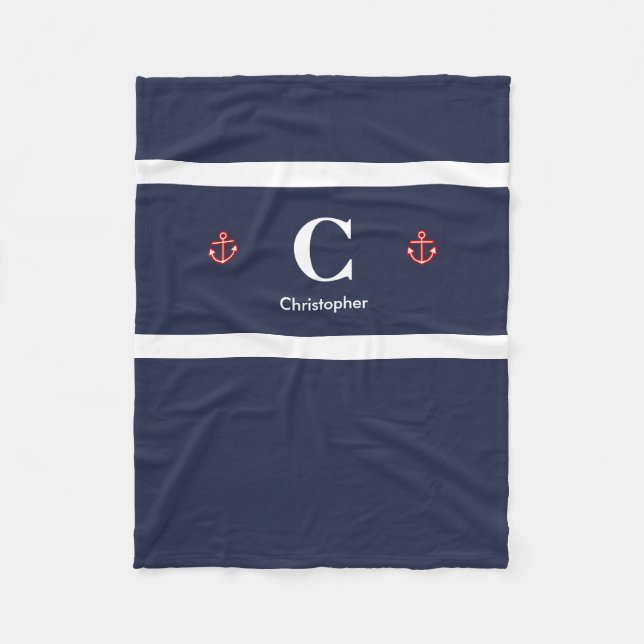 Weiße Streifen der Nautischen Marine Fleecedecke (Vorderseite)