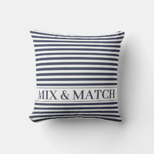 Weiße Streifen mit Navy Blue. Mischen und Anpassen Kissen
