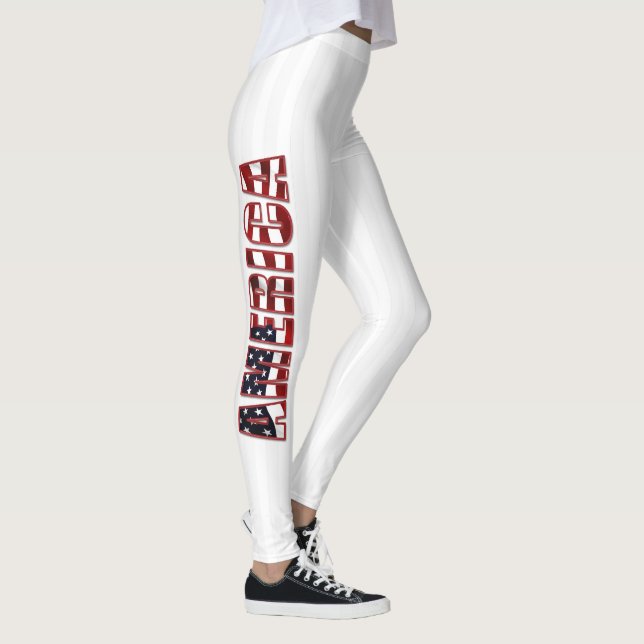 Weiße Streifen und amerikanische Buchstaben Leggings (Rechts)
